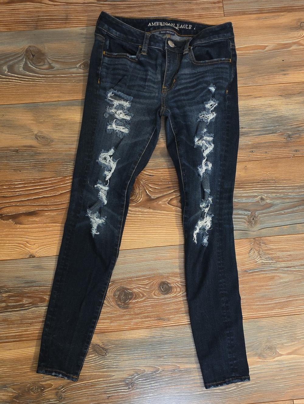 American Eagle Outfitters Dark Indigo Distressed Skinny Jeans